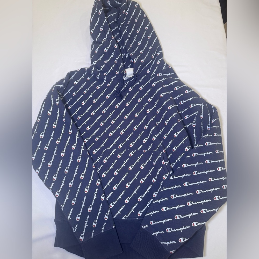 Champion Dark Blue All-Over Logo Hoodie